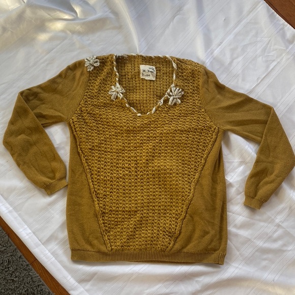 VNTG WOOL/COTTON BLEND EMBROIDERED OPEN KNIT V NECK CHUNKY SWEATER COTTAGECORE - Picture 1 of 6